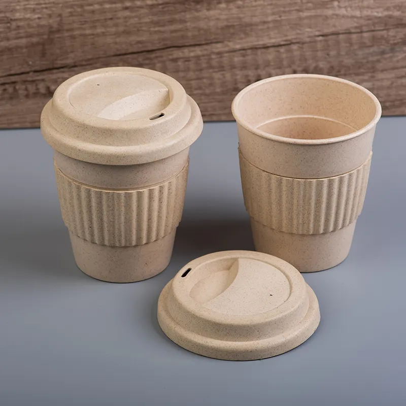 Caneca de chá de café biodegradável, inquebrável, 356ml, fibra de trigo com tampa