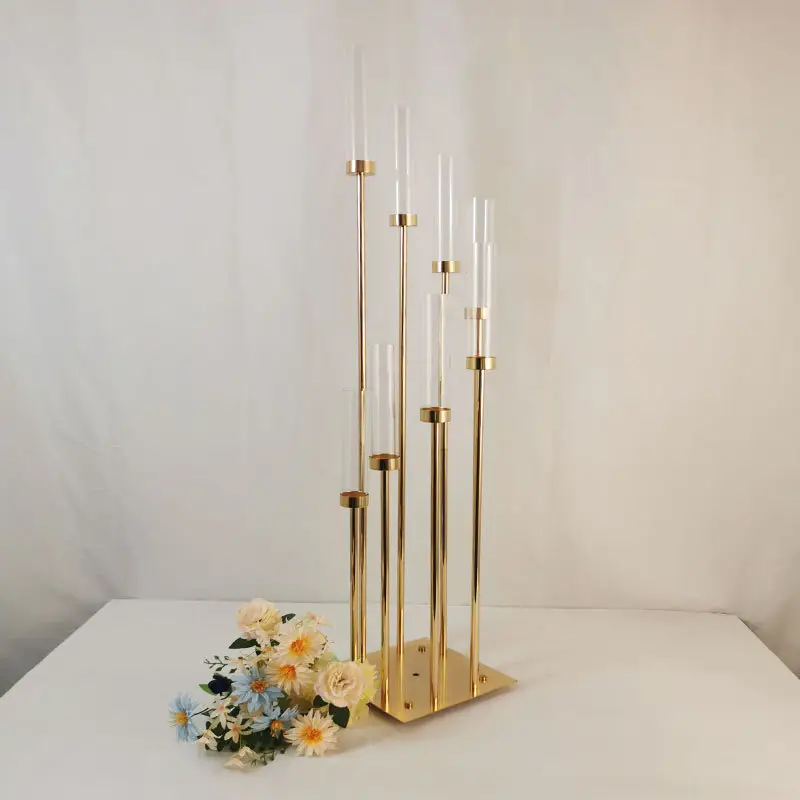 Centerpieces Table 5 6 7 8 Head Decorative Wedding Shiny Gold Metal Candelabra