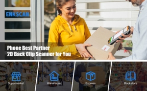 Escáner de código de barras inalámbrico de mano para Bluetooth para Android PDA Código QR Scan Clip trasero Smartphone Terminal de recopilación de datos Stock - Product Image 5