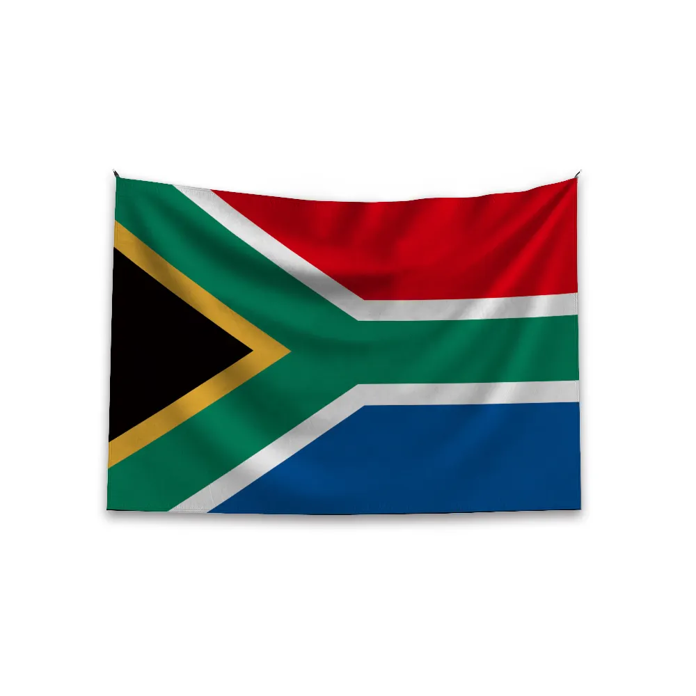 Bandera de Sudáfrica 100% poliéster con arandelas de latón, listo para enviar producto promocional, 3x5 pies
