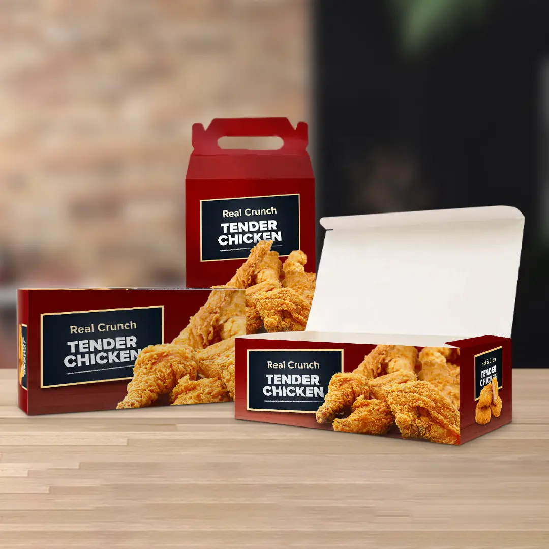OEM Custom Food Grade Fast Food Papel Embalagem Assado Fried Chicken Series Take Out Box