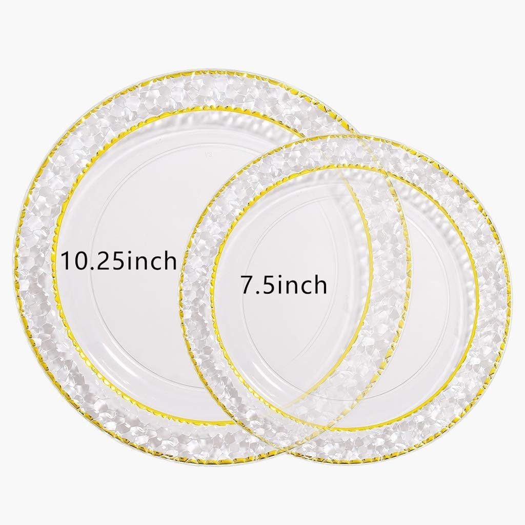 Plato de granada de 75 pulgadas y 19 cm con fondo transparente y detalles dorados.