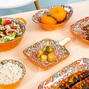 Ma-rốc Bohemian phong cách Gốm Tròn Bát sứ hình bầu dục Tấm platos Bộ đồ ăn tối món ăn Bộ đồ ăn - Product Image 4