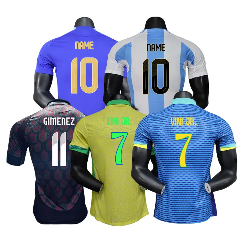 Uniforme de futebol unissex para adultos, camisa personalizada versão de jogador 1:1 da América, Brasil, México, Colômbia