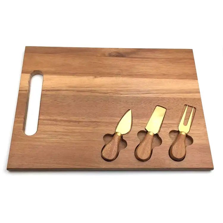 アカシア木製スクエアチーズボードナイフとフォークセットスレートチーズまな板