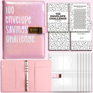 100 Day Envelope <strong>Budget</strong> Binder Leather and Paper Cover Event Notepad Money Saving Challenge Book with Lock for <strong>Gift</strong> Giving - Product Image 2