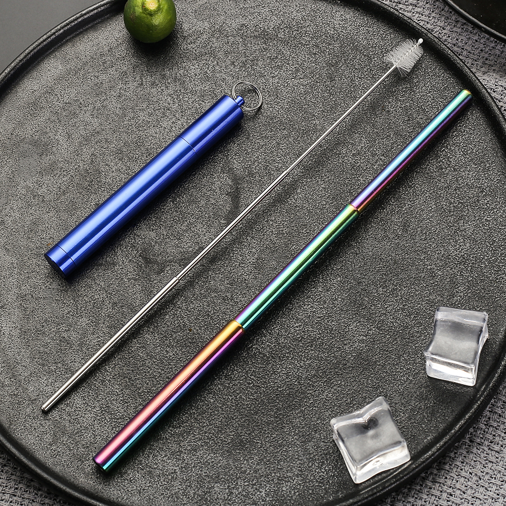 rain bow straw + blue cover