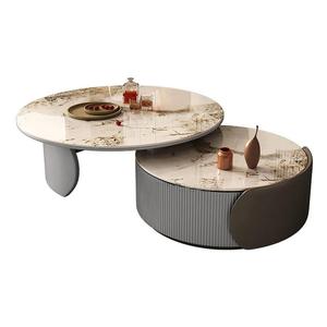YuanChang, mesa de centro blanca gris, mesa de centro de combinación multifuncional circular de mármol para sala de estar, estilo moderno - Product Image 5