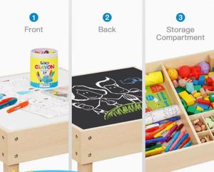 3-in-1子供用家具セット両面デスクトップテーブルと椅子収納引き出し付き幼児用プレイルームアクティビティ - Product Image 6