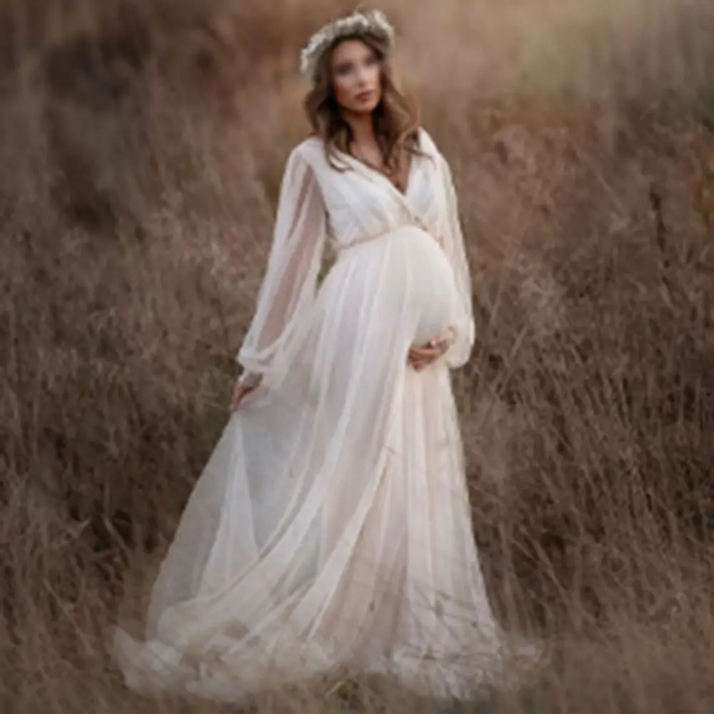 Vestido De Maternidade Laço Branco Vestido Longo Fotografia Props Vestidos