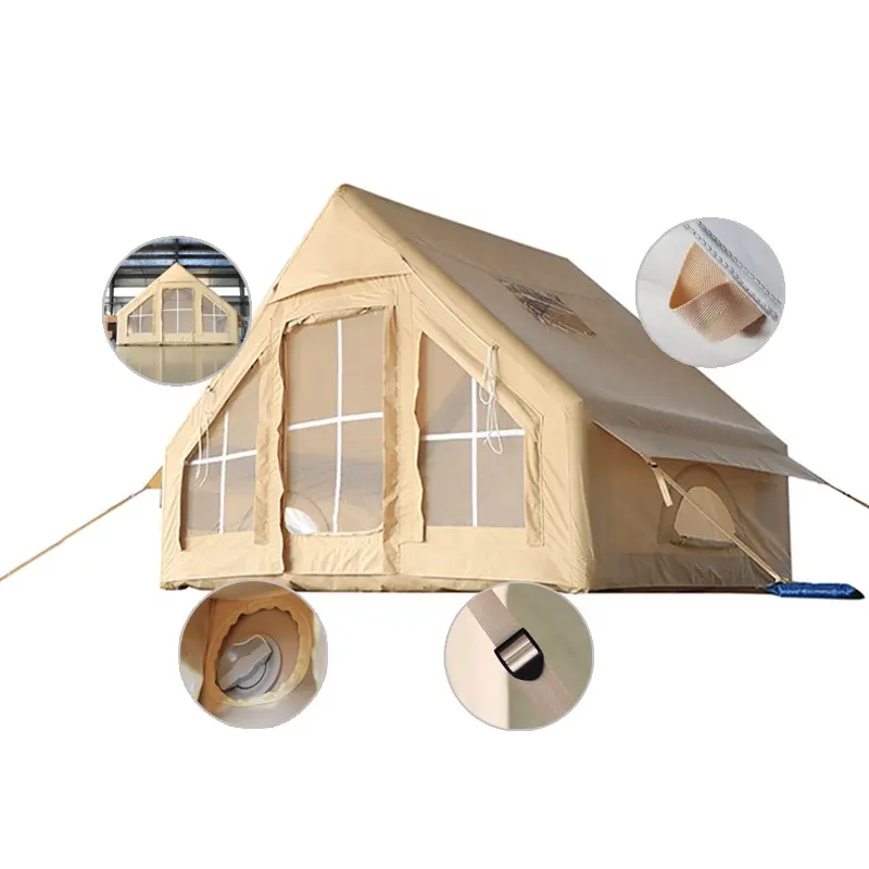 Model Populer Kecil Mudah Pengaturan Luar Ruangan Memperpanjang 6.3 Katun Tiang Udara Glamping Tenda Rumah Tiup