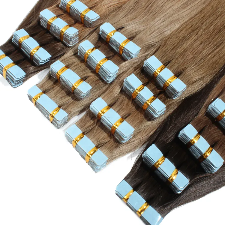 12A ग्रेड यूरोपीय टेप आईएनएस कच्चे असंसाधित में सुपर डबल तैयार की कुंवारी रेमी 100 मानव बाल टेप बाल विस्तार