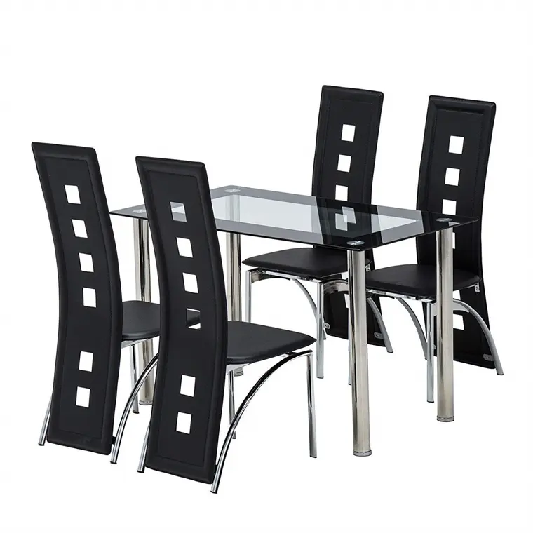 Juego de mesa de comedor de estilo lujoso para 4 sillas, muebles de comedor, mesa de comedor con tapa de cristal, precio barato