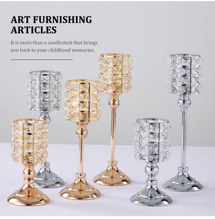 Zhuoyun Wedding Decoration Crystal Candle Cup Table Centerpiece Iron Glass Candle Holder