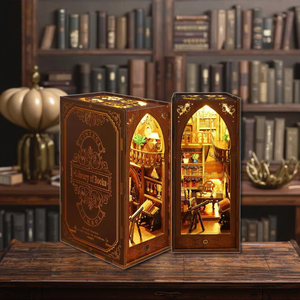 Hamaideon tự làm đồ chơi thiết lập thư viện của cuốn sách Nook kệ sách <span class=keywords><strong>Grimm</strong></span> Tủ sách nhà Búp bê đồ nội thất & chiếu sáng thủ công bằng gỗ - Product Image 1