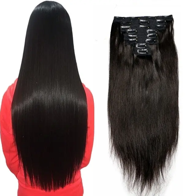 Venta al por mayor de alta calidad a todo color Remy Clip-In Extensiones de cabello humano 100% Clip virgen en la materia prima del cabello de los principales proveedores