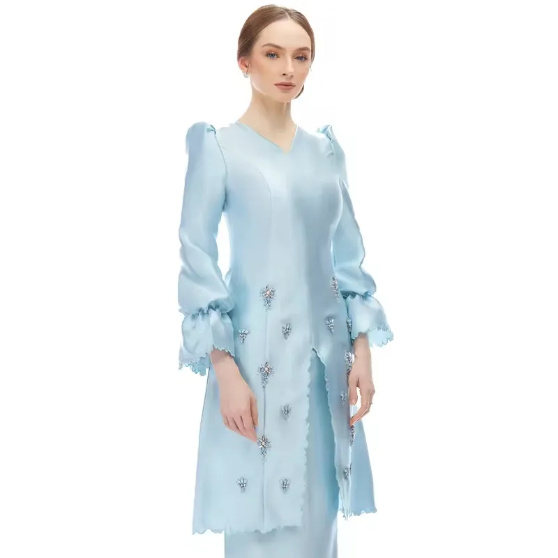 Elegante Abaya Hot Seller Stijlvolle Eenvoudige Malaysian Baju Kurung Pak Moslim Jurk