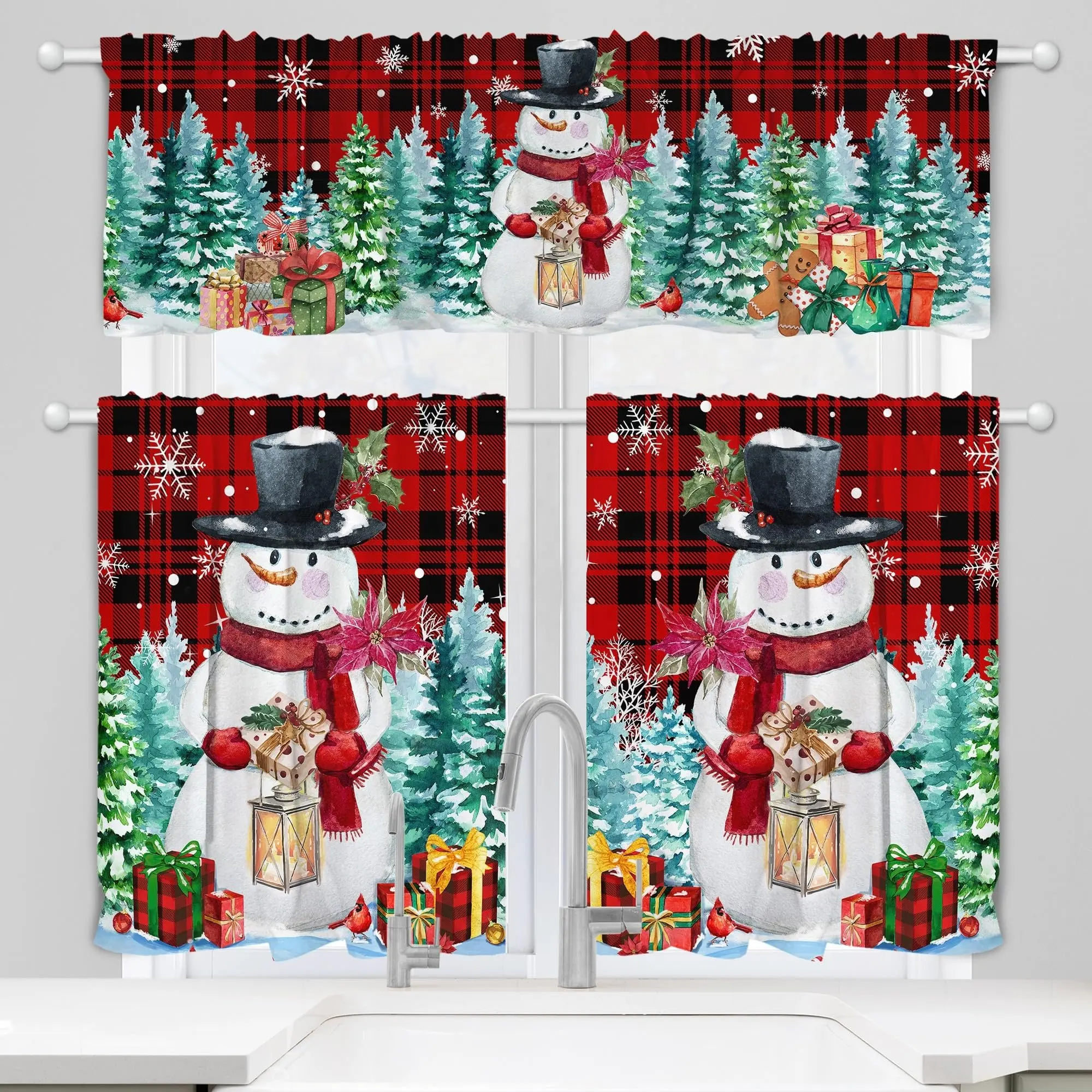 Bindi personalizado 54x36in Natal Cortina de janelas pequenas conjunto de cortina curta para cozinha