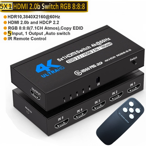 <strong>5</strong> in <strong>1</strong> Out 4K <strong>HDMI</strong> 2.0 Switch 5X1 HDMI2.0 <strong>Switcher</strong> with IR Remote Control HDCP 2.2 4K@60Hz HDR Converter for PS4 PS5 Apple TV - Product Image 3