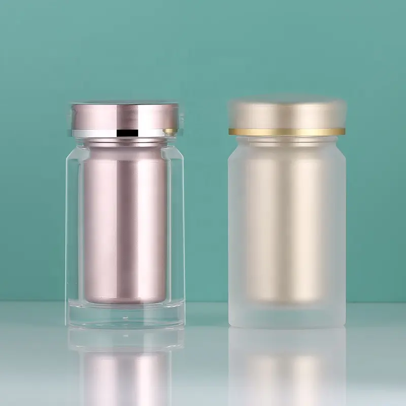 Tout en plastique vide en plastique solide poudre médecine pilule cylindrique conteneur chimique bouteille de réactif avec boîte intérieure 100CC