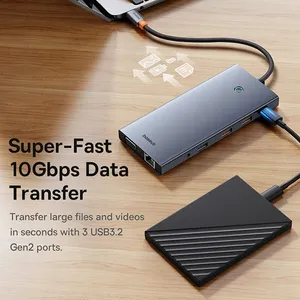 Baseus USB C型至HDMI兼容集线器适配器13合1 DP 4K 60Hz 120Hz RJ45 VGA转换器PD 100W适用于Macbook PC的USB 3.0 2.0 - Product Image 5