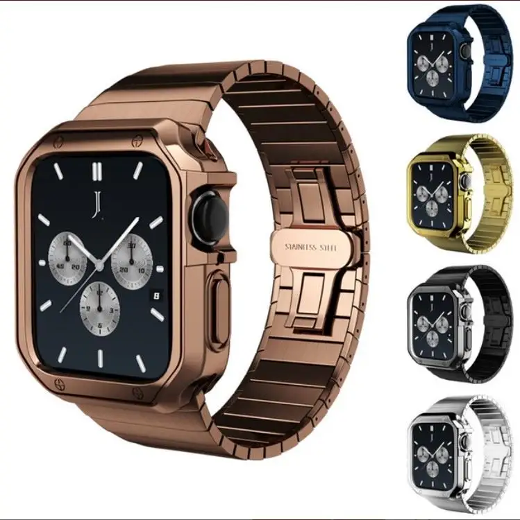 Bracelet de montre de remplacement en métal et acier inoxydable avec étui en TPU pour Apple Watch iWatch