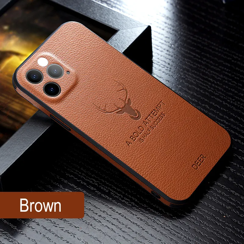 Leyi Pu Leather Slim Thin Back Cover Soft Camera Lens Protector Mobiele Telefoon Herten Hoofd Case Voor Iphone 12 6 7 8 Pro Max