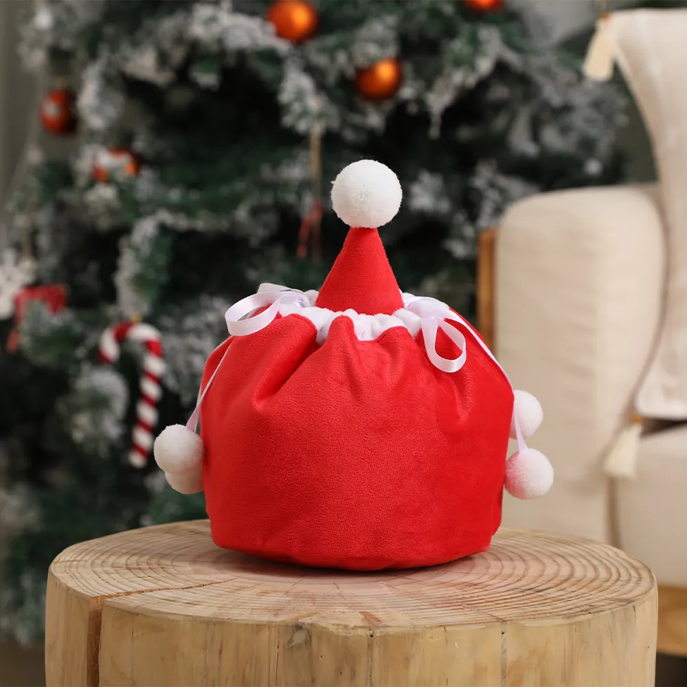 개인화 된 산타 모자 선물 가방 독특한 졸라매는 끈 축제 선물 핫 세일 벨벳 산타 자루