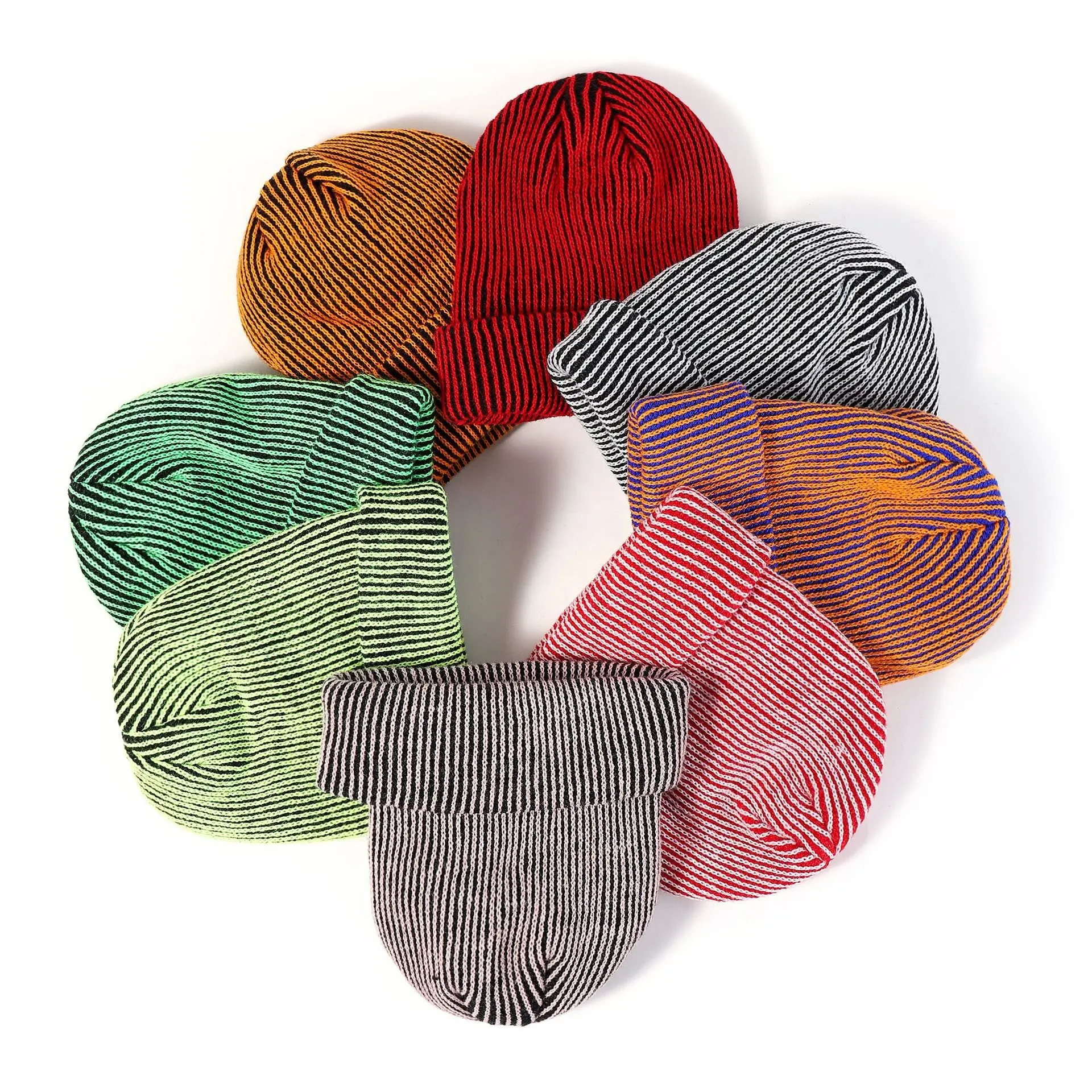 Sombreros de punto a rayas para invierno, sombrero de lana para exteriores, acrílico, protección para la oreja, visera rizada cálida, dos tonos, rayas