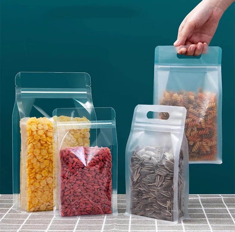 Transparent Top Ziplock Plastic Pouch Heat Seal Nylon Plastic Food Storage Zipper Flat Bottom Packaging Bags