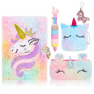 Diario de felpa de unicornio con cerradura y llaves, cuaderno borroso, diario borroso para niñas, diario escolar, diario secreto con bolígrafo - Product Image 1