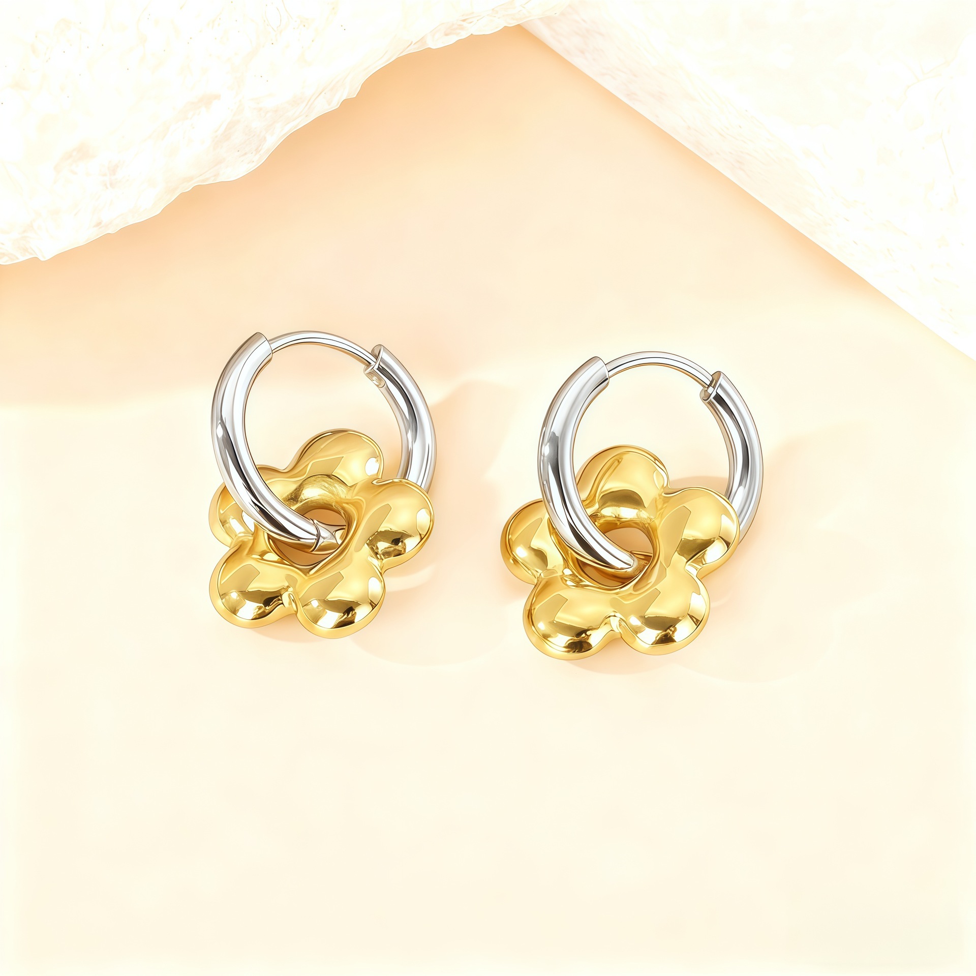 Boucles d'oreilles 2*10 Fleur de Prunier 14*14mm Bicolores