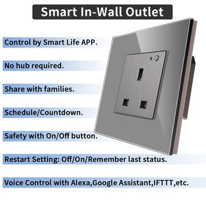 Bingoelec mejor precio Smart Home enchufe de pared 3 pines vidrio templado WIFI controlado Material de cobre 16A corriente nominal enchufe de la UE - Product Image 5