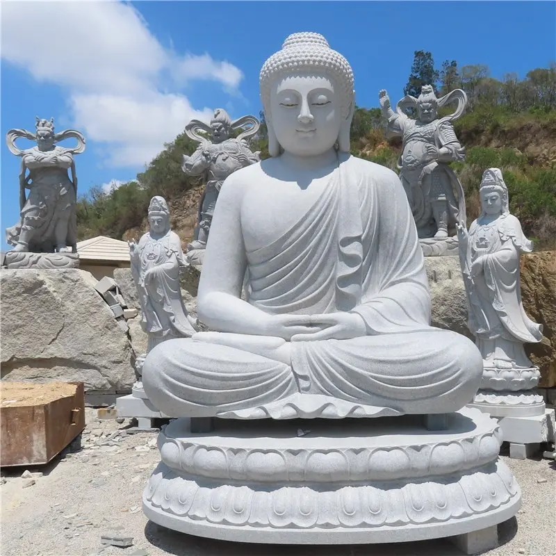 Personalizar talla de piedra escultura al aire libre estatuas de Buda tamaño real meditando mármol blanco sentado estatuas de Buda escultura
