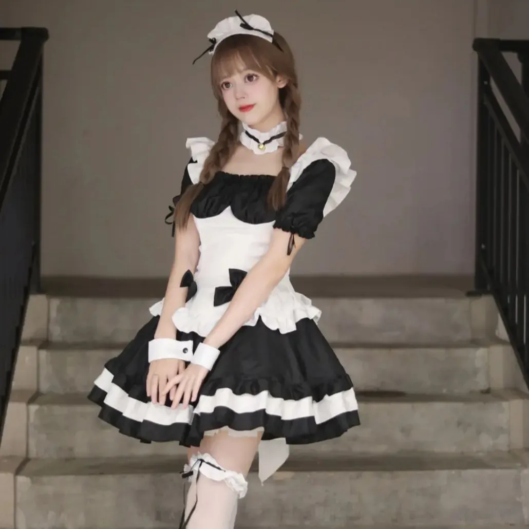 Costume da gioco cosplay miracolo caldo cioccolato bianco e nero cameriera vestito lolita principessa