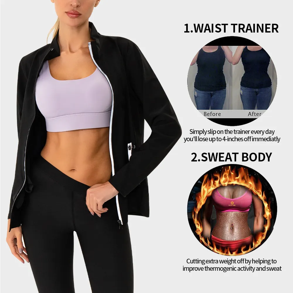 Kadınlar için fabrika toptan Sauna takım kilo kaybı ter Sauna ceket pantolon Anti Rip eşofman spor egzersiz için