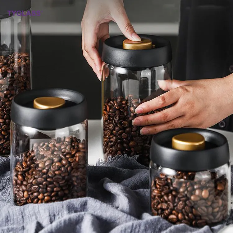 luftdicht vakuumiert schwarzer Deckel Borosilikat-Glas-Gewürz-Glas klar Lebensmittel-Speicher-Container-Glas mit Deckel für Kaffee-Speicher-Glas