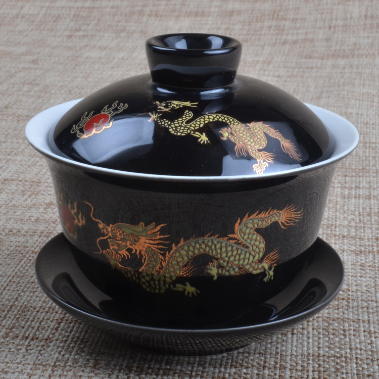 Black gold dragon covered bowl