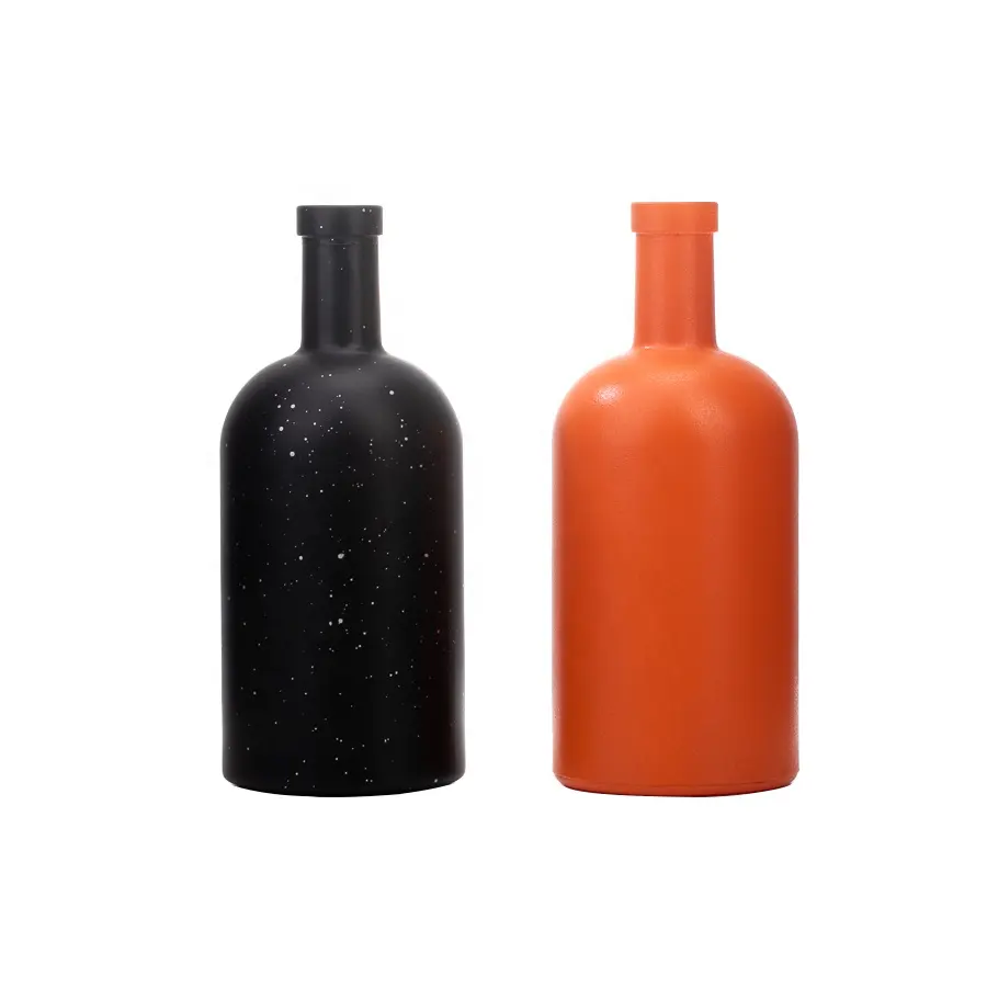 Korkstopf 16 Unzen 500 ml rundes Glas Likörflasche in Orange schwarz kundenspezifisches Farben Großhandel für Rum Wodka Whiskey Aufbewahrung