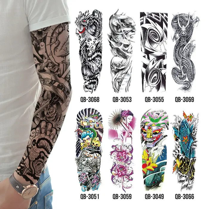 Manga de brazo grande, pegatina de tatuaje temporal Sexy a prueba de agua, pegatinas de tatuaje grande de brazo completo, tatuajes con Flash, negro