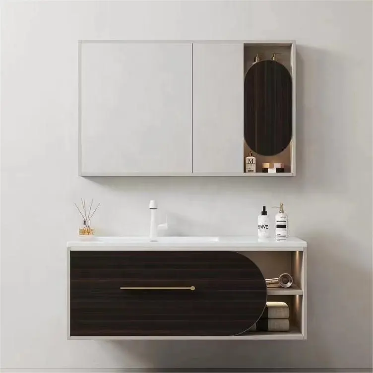 Фанерная настенная Современная стильная ванная комната с умывальником и зеркальным освещением шкаф для продажи
