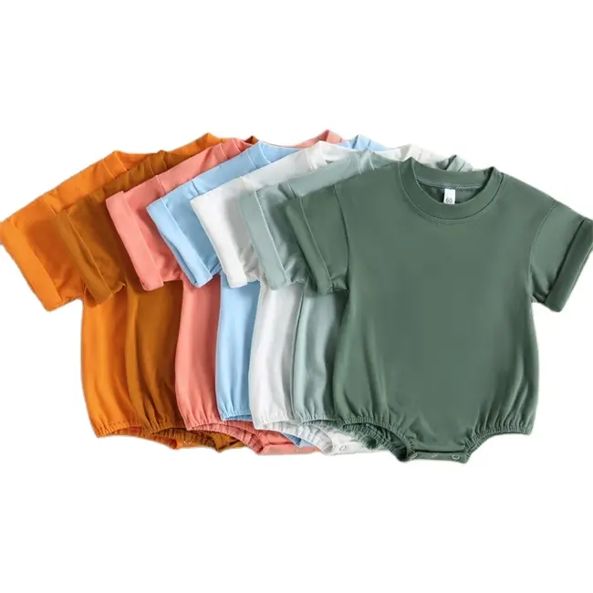 OEM नवजात शिशु बच्चा लड़कों लड़कियों के कपड़े रिक्त लघु आस्तीन Oversized टी शर्ट बच्चे कार्बनिक कपास बुलबुला Romper