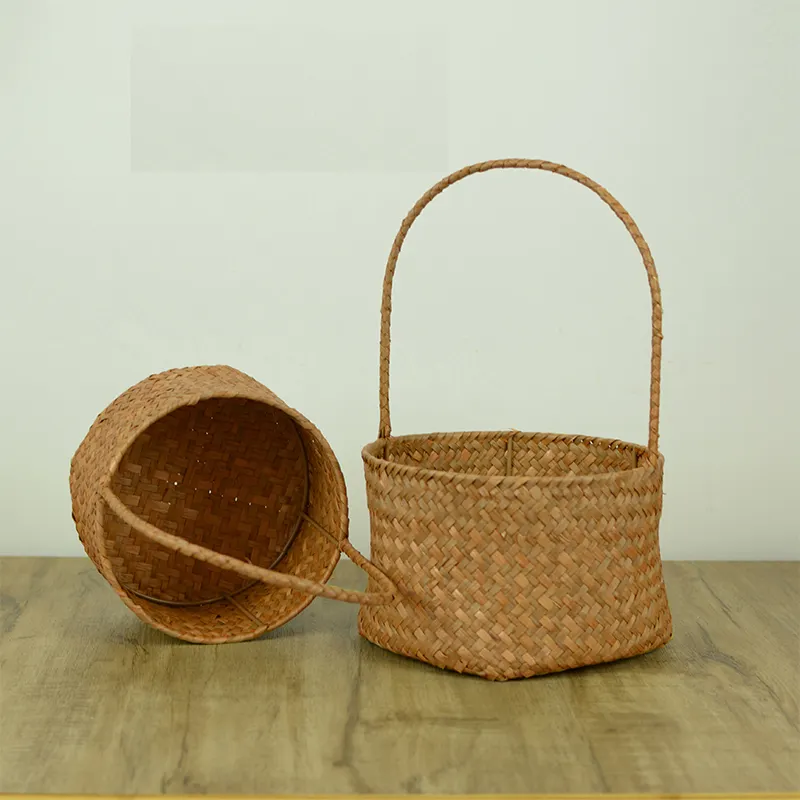 Panier cadeau rond en jonc de mer pliable, pour fournitures de fleurs, panier cadeau nouvelle mode, 2022