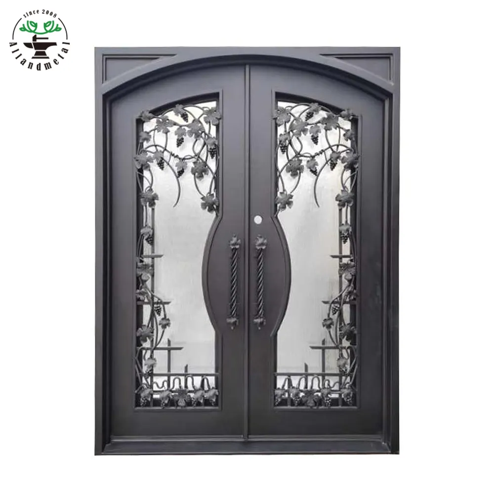 Produttore all'ingrosso basso E vetro elegante porta principale in ferro battuto di alta qualità per esterno