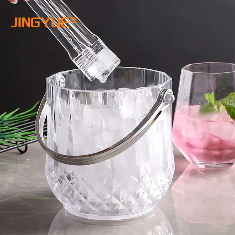 Cubo de hielo de cristal sin plomo de 1L, con mango, barra de tallado, KTV, para cóctel, champán, transparente