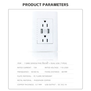 ขายร้อนบ้านไฟฟ้าสวิทช์ผนังและซ็อกเก็ต MB 118Series PC 6 Pins 2 ประเภทพอร์ตชาร์จ USB Outlet 220V - Product Image 2