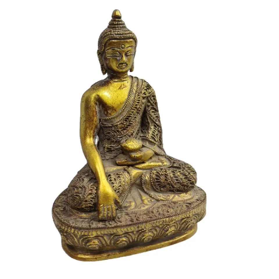 Buddismo Antico Finitura In Ottone di Alta Qualità Indiano Artigianato Meditando Statua di Buddha Tibetano Scultura