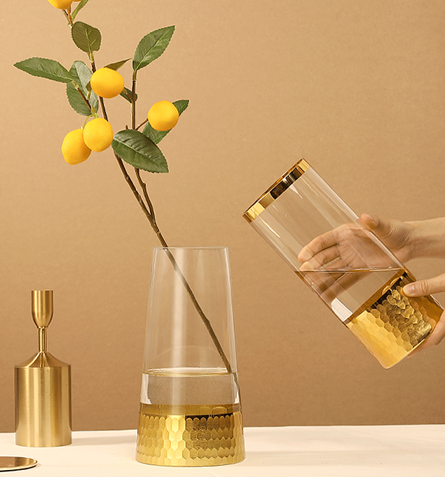 Glass & Crystal Vases Glass Vases Modern Glass Flower Vase with gold foil and gold rim