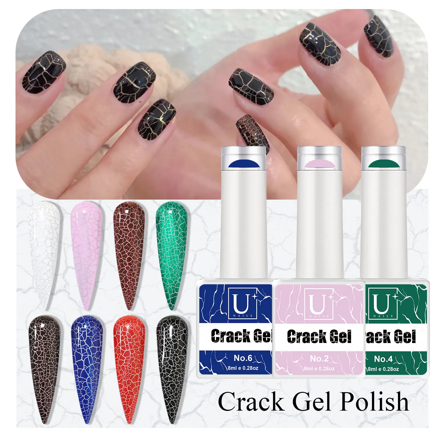 Esmalte de nail art popular efeito exclusivo Crack gel 8 cores nail art polonês crepitante gel esmalte OEM/ODM gel UV