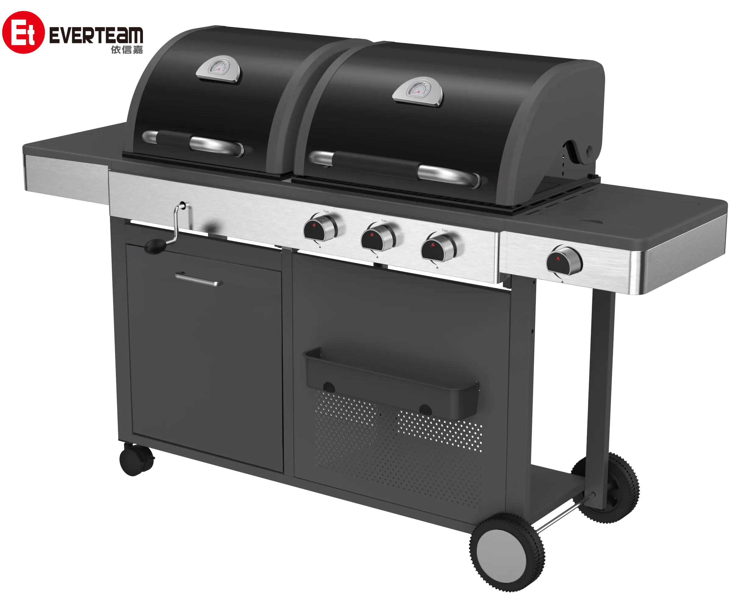 Accessori kit di attrezzi pollo in ghisa dual energy Charcoal design Barbecue carbon 3 fuochi con griglie per Barbecue laterali in ceramica